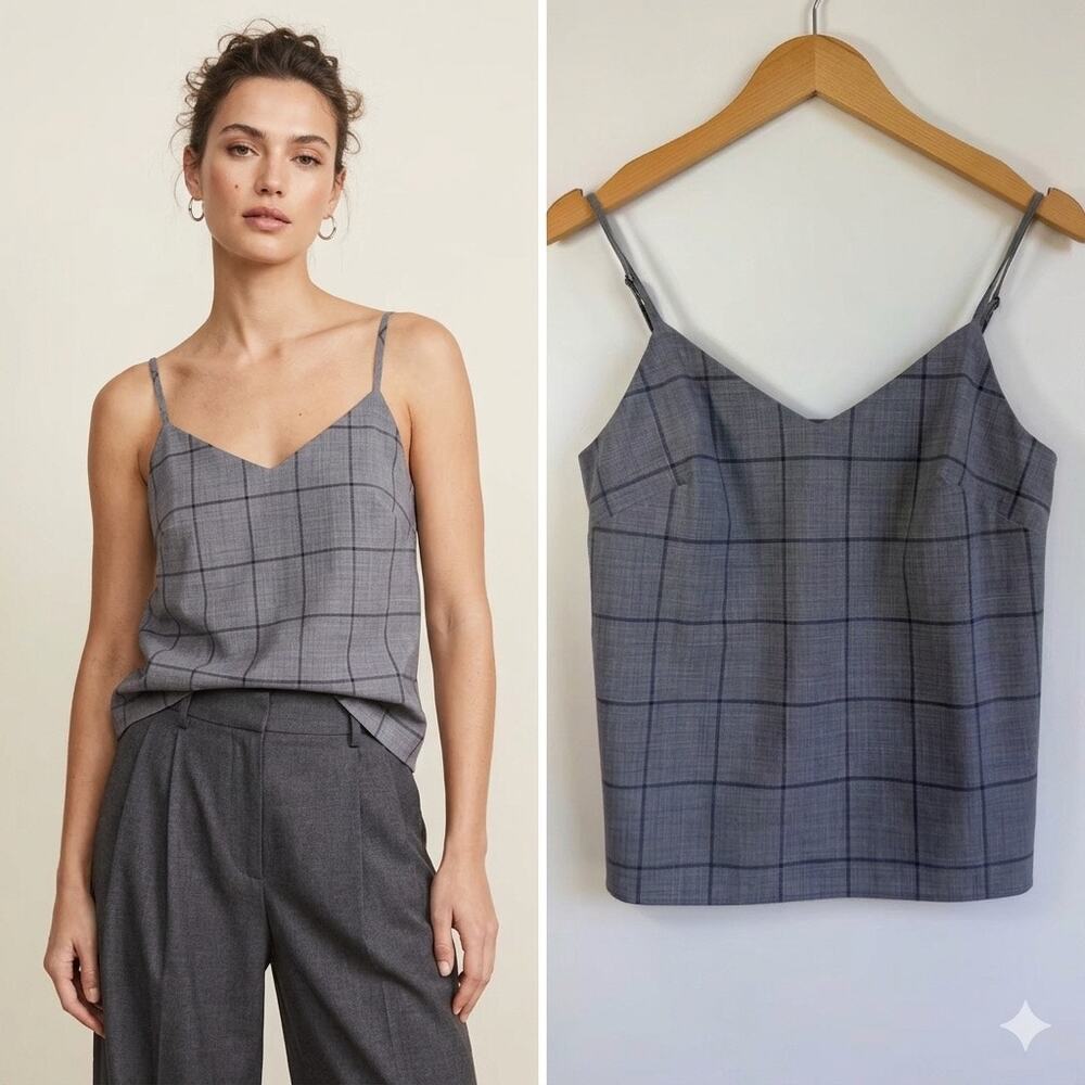 Banana Republic XS Petite Grey Plaid Lined Wool Camisole Spaghetti Strap Top